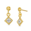 Thumbnail Image 1 of Square-Cut Cubic Zirconia Tilted Dangle Hollow Drop Earrings in 10K Gold