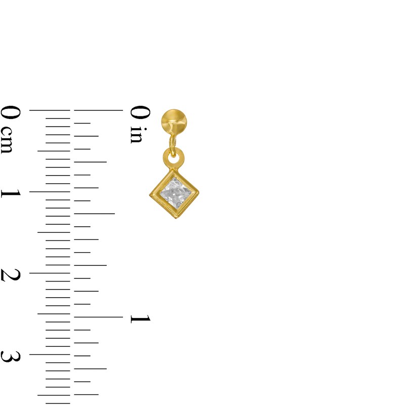 Main Image 2 of Square-Cut Cubic Zirconia Tilted Dangle Hollow Drop Earrings in 10K Gold