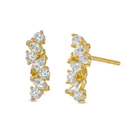 Marquise and Round Cubic Zirconia Linear Scatter Crawler Earrings in 10K Gold