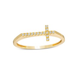 Cubic Zirconia Flat-Top Sideways Cross Ring in 10K Gold - Size 7