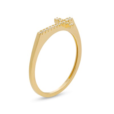 Cubic Zirconia Flat-Top Sideways Cross Ring in 10K Gold - Size 7