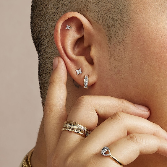 Cubic Zirconia Four-Petal Flower Stud Earrings in 10K Gold