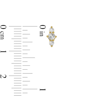 Cubic Zirconia Three Stone Vertical Stud Earrings in 10K Gold