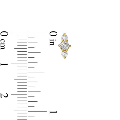 Cubic Zirconia Three Stone Vertical Stud Earrings in 10K Gold