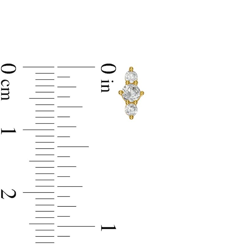 Main Image 2 of Cubic Zirconia Three Stone Vertical Stud Earrings in 10K Gold