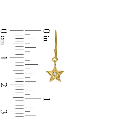 Cubic Zirconia Diamond-Cut Puff Star Dangle J-Hoop Earrings in 10K Gold