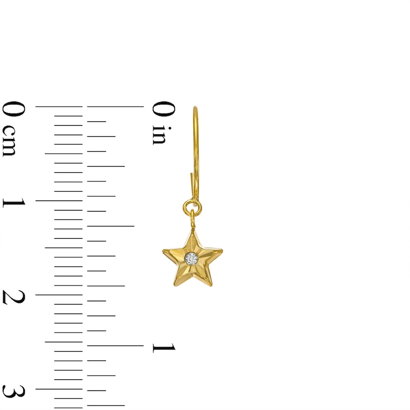 Cubic Zirconia Diamond-Cut Puff Star Dangle J-Hoop Earrings in 10K Gold