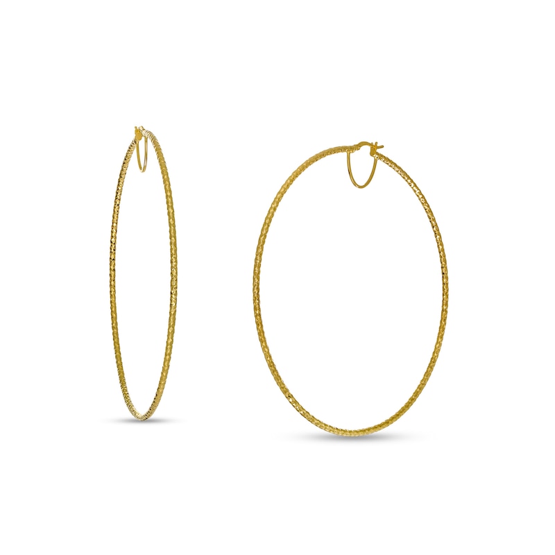 Made in Italy 80 x 2mm Diamond-Cut Solid Tube Hoop Earrings in 10K Gold Bonded Sterling Silver