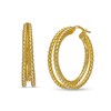 Thumbnail Image 1 of Made in Italy 25 x 8mm Multi-Finish Triple Row Split Solid Tube Hoop Earrings in 10K Gold Bonded Sterling Silver