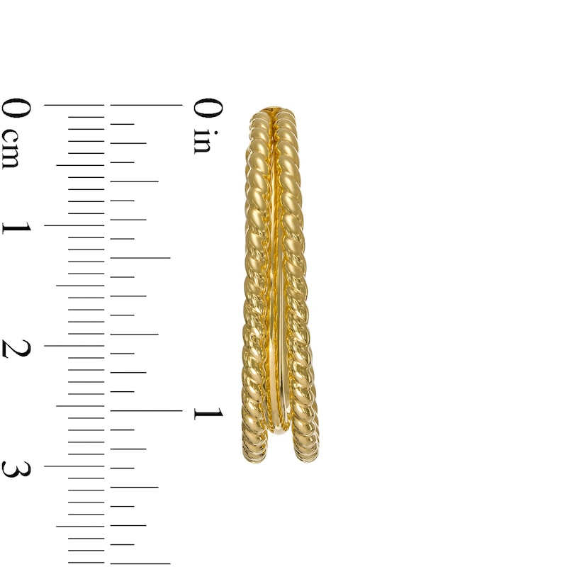 Made in Italy 25 x 8mm Multi-Finish Triple Row Split Solid Tube Hoop Earrings in 10K Gold Bonded Sterling Silver