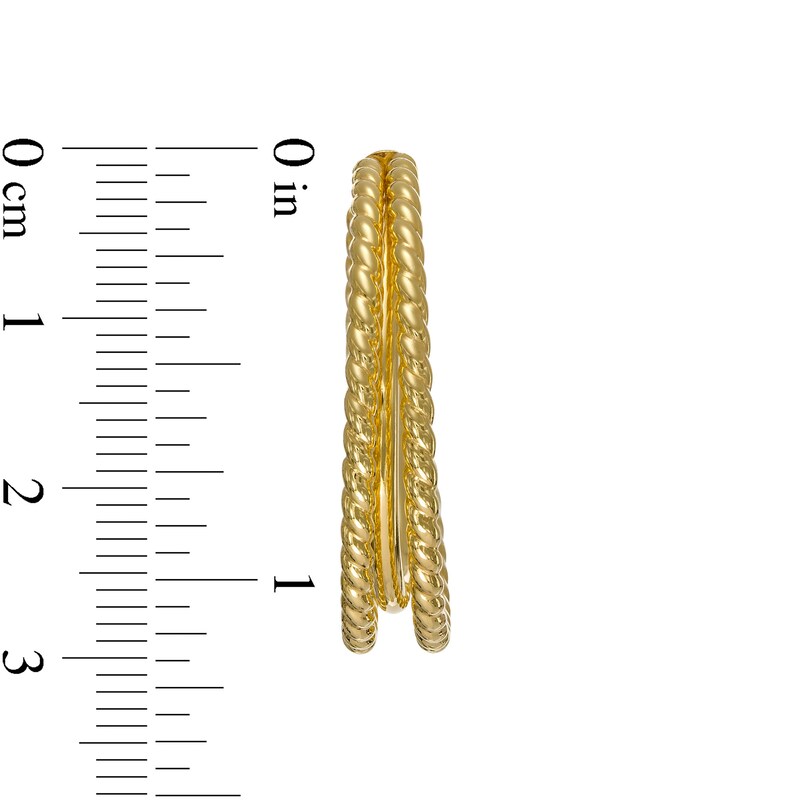 Main Image 2 of Made in Italy 25 x 8mm Multi-Finish Triple Row Split Solid Tube Hoop Earrings in 10K Gold Bonded Sterling Silver