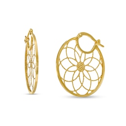 Made in Italy 30mm Diamond-Cut Mandala Flower Lattice Hoop Earrings in 10K Tube Hollow Gold