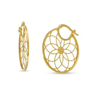 Made in Italy 30mm Diamond-Cut Mandala Flower Lattice Hoop Earrings in 10K Tube Hollow Gold
