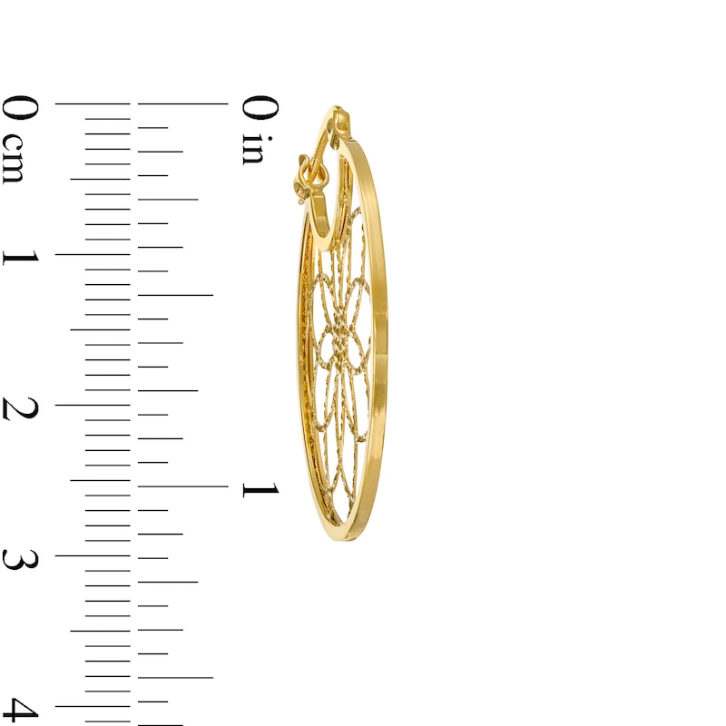 Main Image 2 of Made in Italy 30mm Diamond-Cut Mandala Flower Lattice Hoop Earrings in 10K Tube Hollow Gold