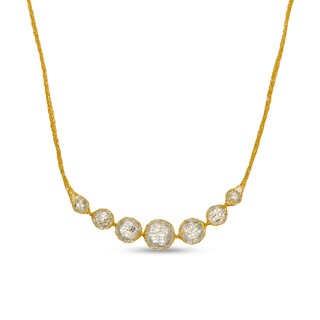 10K Solid Gold CZ Graduated Seven Stone Mesh Chain Necklace Made in Italy - 18"