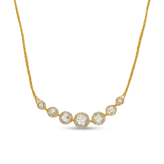 10K Solid Gold CZ Graduated Seven Stone Mesh Chain Necklace Made in Italy - 18"