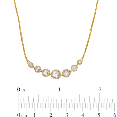 10K Solid Gold CZ Graduated Seven Stone Mesh Chain Necklace Made in Italy - 18"
