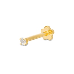 018 Gauge 2.5mm Cubic Zirconia Cartilage Barbell in 14K Gold Tube - 3/8&quot;