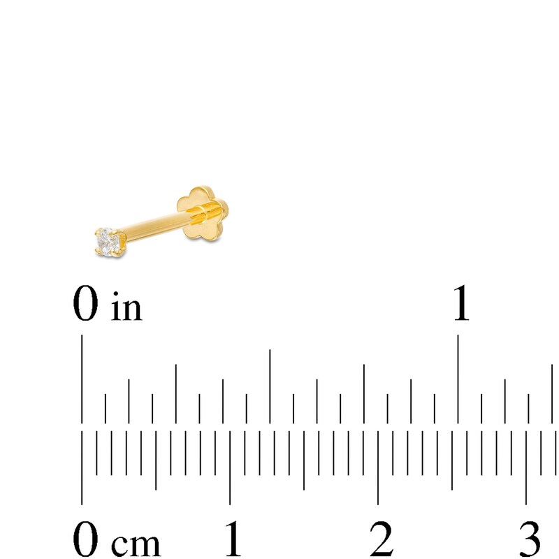 Main Image 2 of 14K Gold Tube CZ Stud - 16G 3/8"
