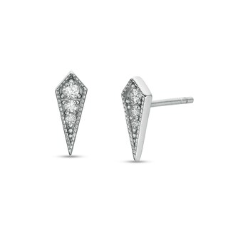 Cubic Zirconia Graduated Trio Art Deco Kite-Shaped Solid Stud Earrings in Sterling Silver