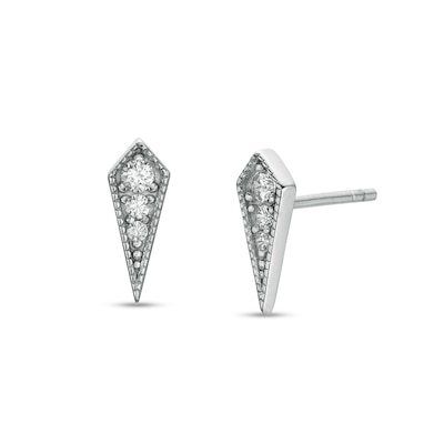 Cubic Zirconia Graduated Trio Art Deco Kite-Shaped Solid Stud Earrings in Sterling Silver