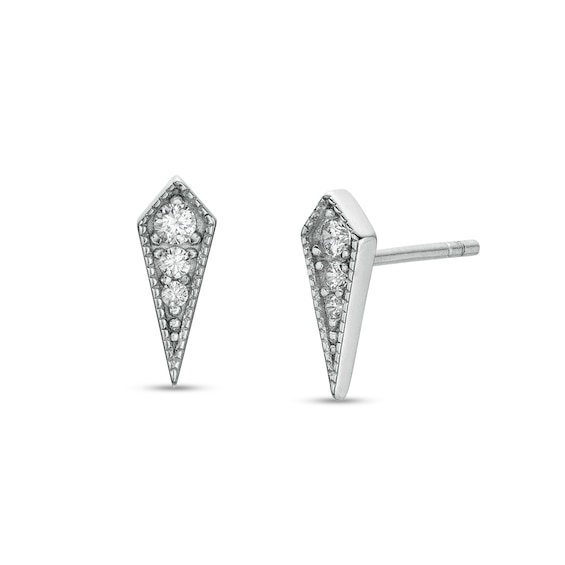 Cubic Zirconia Graduated Trio Art Deco Kite-Shaped Solid Stud Earrings in Sterling Silver
