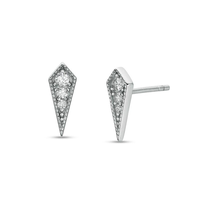 Cubic Zirconia Graduated Trio Art Deco Kite-Shaped Solid Stud Earrings in Sterling Silver