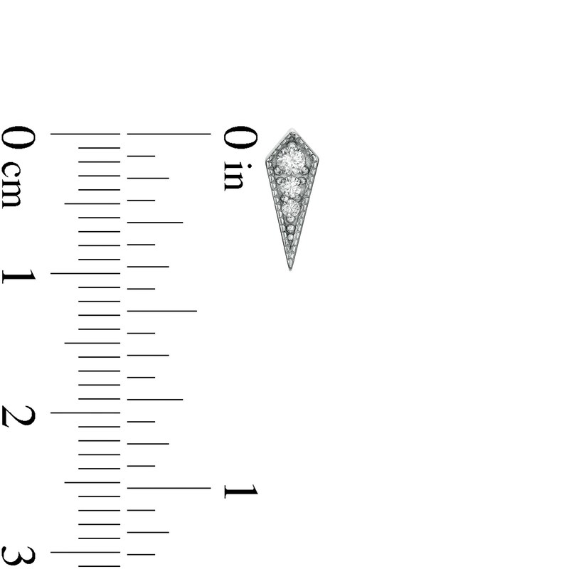 Cubic Zirconia Graduated Trio Art Deco Kite-Shaped Solid Stud Earrings in Sterling Silver