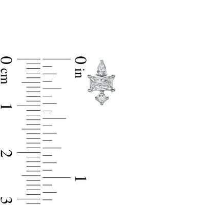 Multi-Shape Cubic Zirconia Trio Linear Cluster Solid Stud Earrings in Sterling Silver