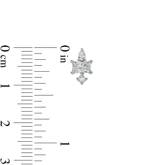 Multi-Shape Cubic Zirconia Trio Linear Cluster Solid Stud Earrings in Sterling Silver