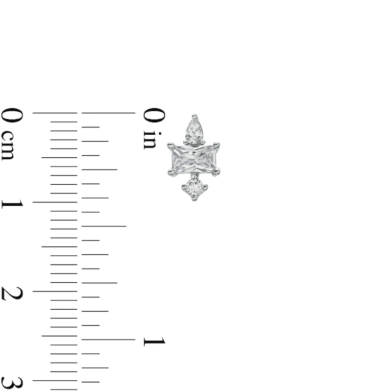 Multi-Shape Cubic Zirconia Trio Linear Cluster Solid Stud Earrings in Sterling Silver