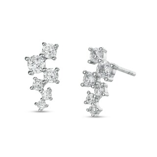 Cubic Zirconia Graduated Six Stone Zig-Zag Scatter Solid Stud Earrings in Sterling Silver