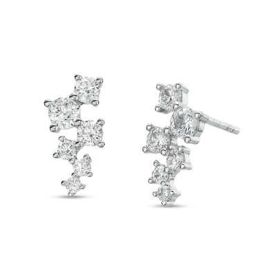 Cubic Zirconia Graduated Six Stone Zig-Zag Scatter Solid Stud Earrings in Sterling Silver