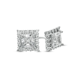 6mm Square-Cut Cubic Zirconia Framed Stud Earrings in Solid Sterling Silver