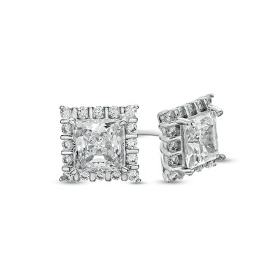 6mm Square-Cut Cubic Zirconia Framed Stud Earrings in Solid Sterling Silver