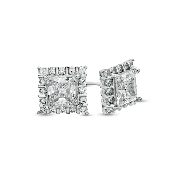 6mm Square-Cut Cubic Zirconia Framed Stud Earrings in Solid Sterling Silver
