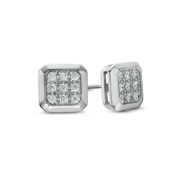 Octagonal Composite Cubic Zirconia Frame Solid Stud Earrings in Sterling Silver