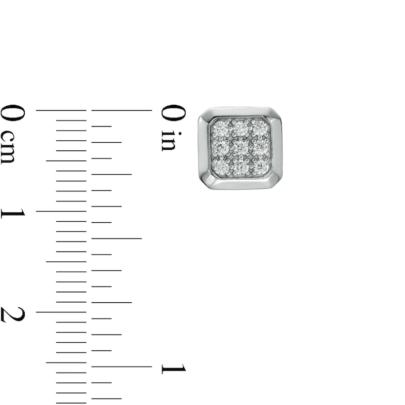 Main Image 2 of Octagonal Composite Cubic Zirconia Frame Solid Stud Earrings in Sterling Silver