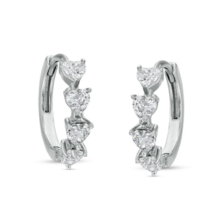 Solid Sterling Silver Heart-Shaped CZ Four Stone Huggies