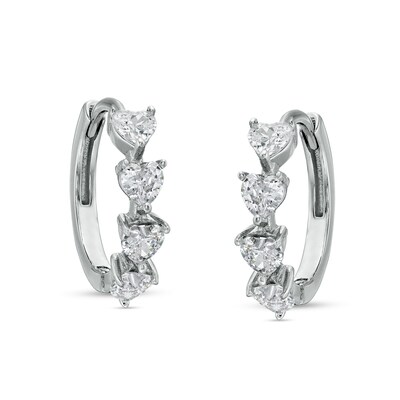 Solid Sterling Silver Heart-Shaped CZ Four Stone Huggies