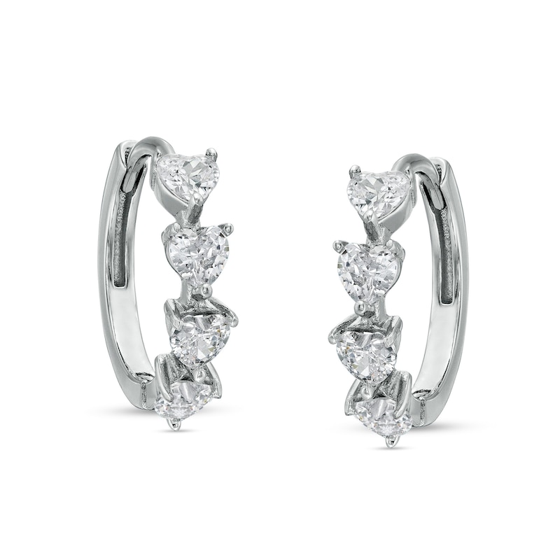 Solid Sterling Silver Heart-Shaped CZ Four Stone Huggies