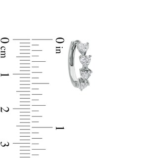 Solid Sterling Silver Heart-Shaped CZ Four Stone Huggies