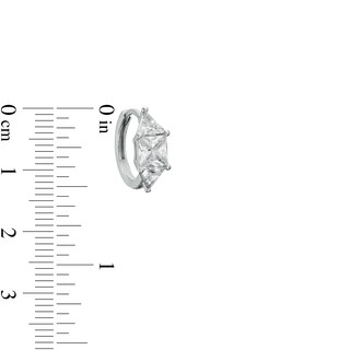 Square-Cut and Trillion-Cut Cubic Zirconia Three Stone Solid Huggie Hoop Earrings in Sterling Silver