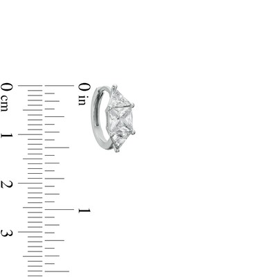Square-Cut and Trillion-Cut Cubic Zirconia Three Stone Solid Huggie Hoop Earrings in Sterling Silver