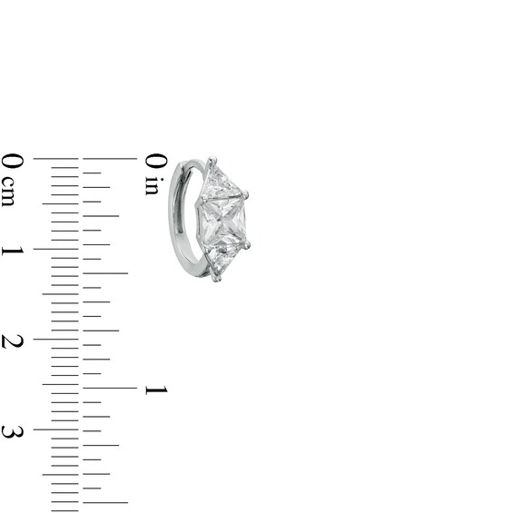 Square-Cut and Trillion-Cut Cubic Zirconia Three Stone Solid Huggie Hoop Earrings in Sterling Silver