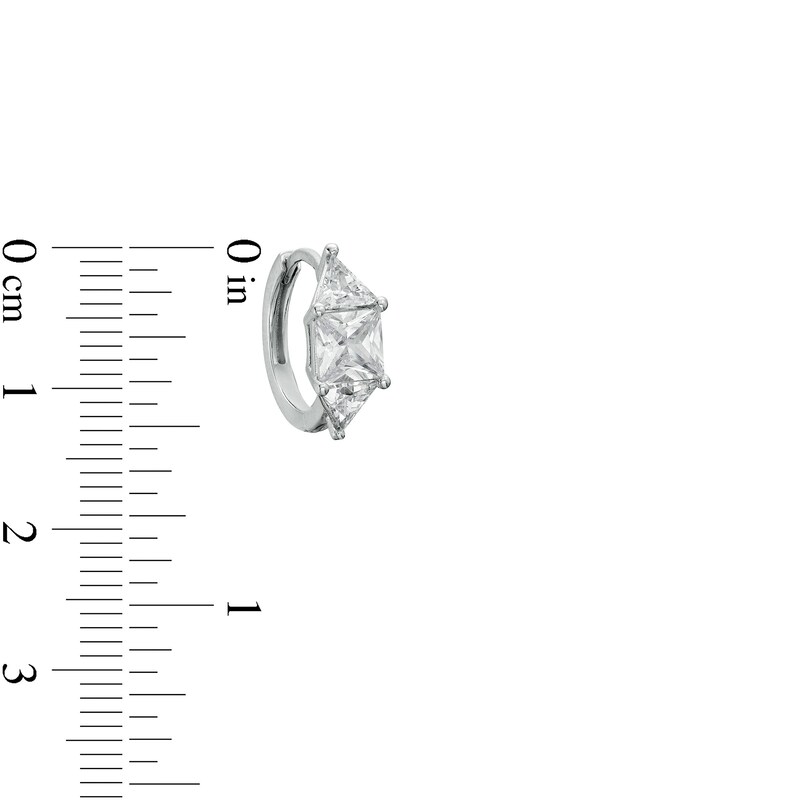 Square-Cut and Trillion-Cut Cubic Zirconia Three Stone Solid Huggie Hoop Earrings in Sterling Silver