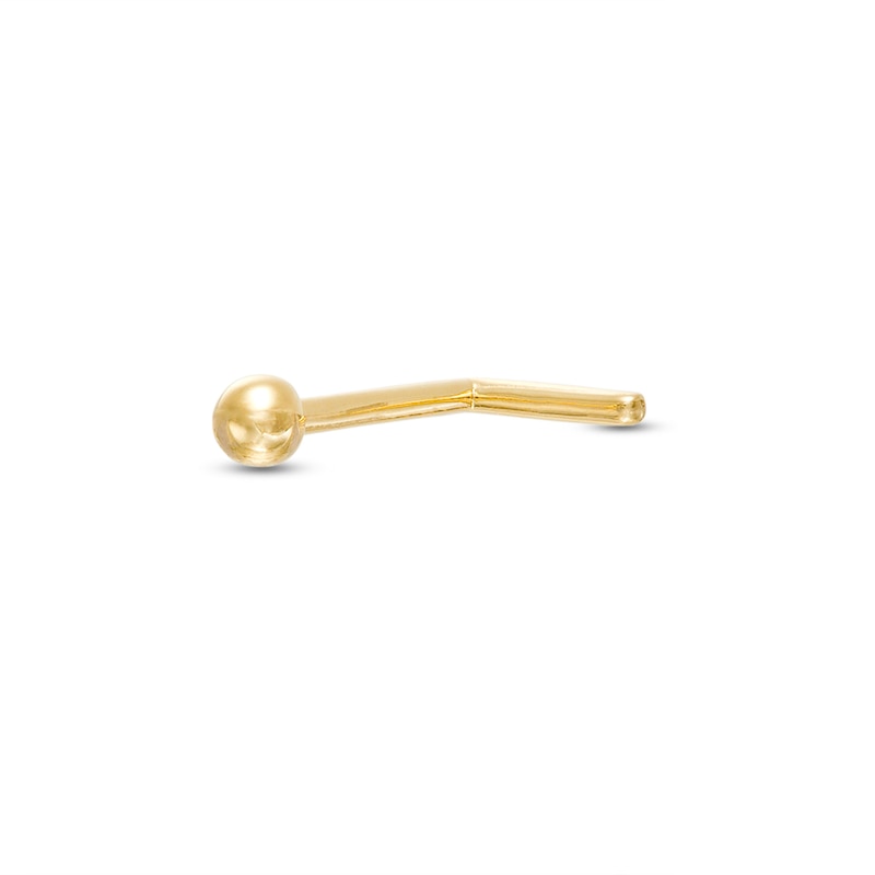 14K Hollow Gold Ball L-Shaped Nose Ring - 18G 5/16"