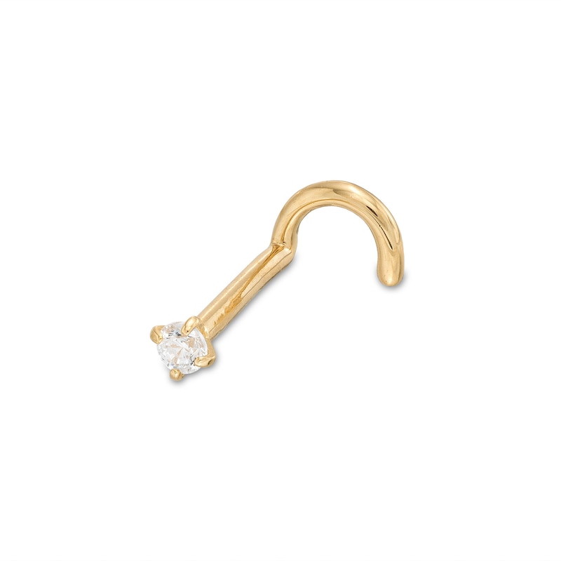 14K Semi-Solid Gold CZ Solitaire Nose Screw - 18G 5/16"