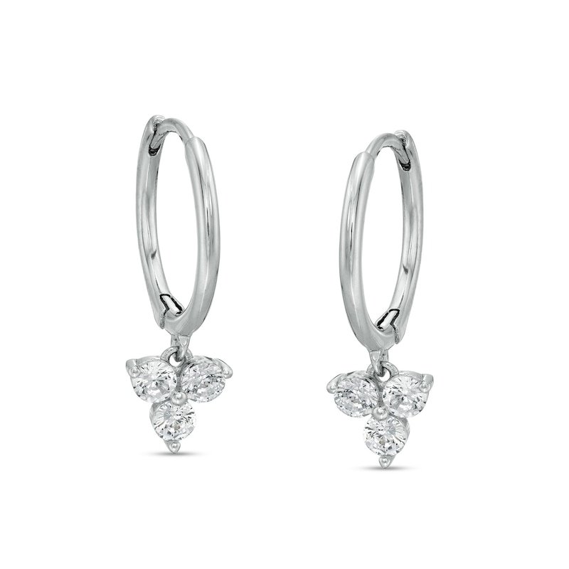 Cubic Zirconia Dangle Hoop Earrings in Sterling Silver