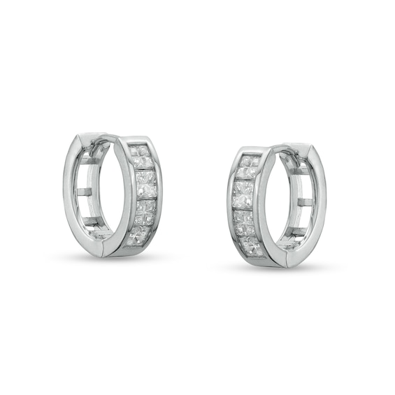 3mm Square-Cut Cubic Zirconia Four Stone Solid Huggie Hoop Earrings in Solid Sterling Silver